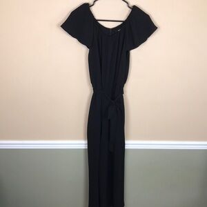 DKNY Women’s Black Wide Leg Tie Waist Flutter Sleeve Jumpsuit